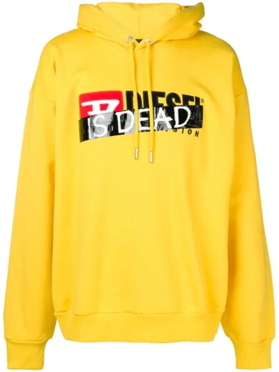 Shop Diesel Logo Print Hoodie In Yellow