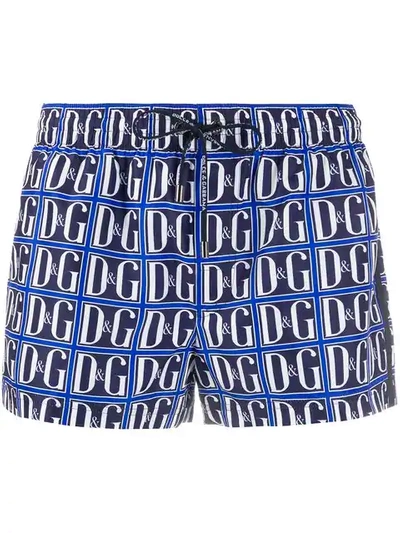 Shop Dolce & Gabbana Monogram Print Swim Shorts In Hby43 Blue