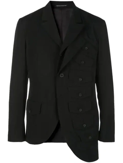 Shop Yohji Yamamoto Asymmetric Layered Blazer In Black