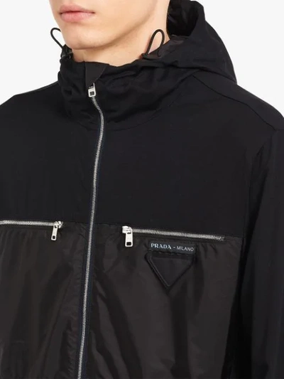 Shop Prada Hooded Logo Patch Jacket In F0806 Black/black
