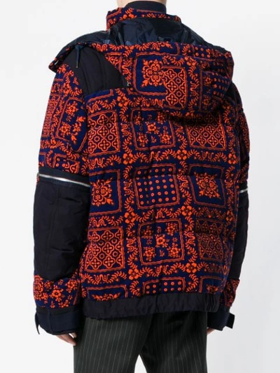 Shop Sacai Patterned Padded Coat - Blue