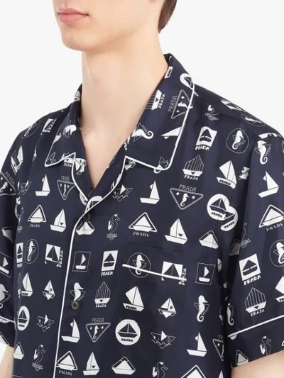Shop Prada Logo Printed Pyjama Shirt In Blue