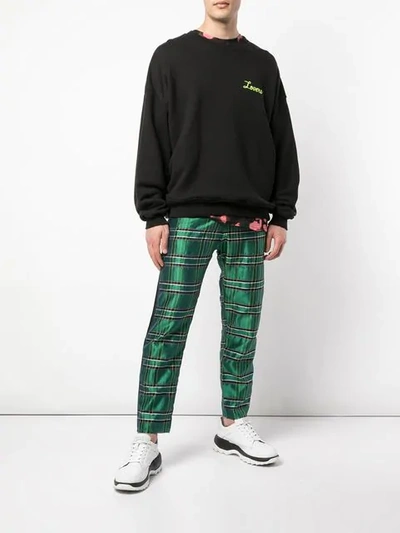 Shop Amiri Silk Plaid Track Pants In Green