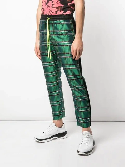 Amiri Cropped Checked Silk Drawstring Trousers In Green