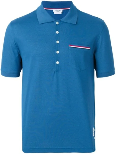 Shop Thom Browne Striped Pocket Polo Shirt - Blue