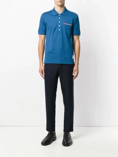 Shop Thom Browne Striped Pocket Polo Shirt - Blue