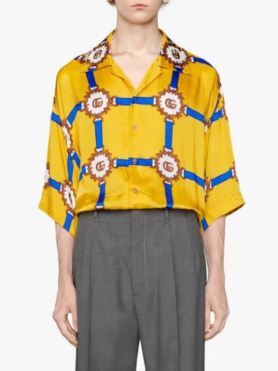 Shop Gucci Gg Harness-print Shirt In Yellow