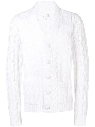Shop Maison Margiela Cable Knit Cardigan In White