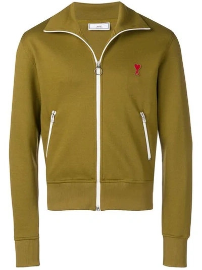 Shop Ami Alexandre Mattiussi Zipped Sweatshirt With High Collar And Ami Heart Patch In Green