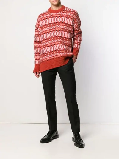 Shop Ami Alexandre Mattiussi Crew Neck Sweater Nordic Jacquard Pattern In Orange