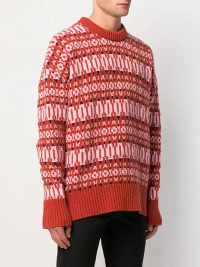 Shop Ami Alexandre Mattiussi Crew Neck Sweater Nordic Jacquard Pattern In Orange