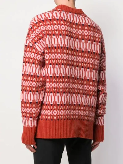 Shop Ami Alexandre Mattiussi Crew Neck Sweater Nordic Jacquard Pattern In Orange