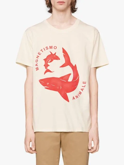 Shop Gucci Oversize T-shirt With Sharks Print In White
