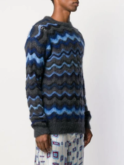 Shop Marni Wavy Knit Jumper In Blue