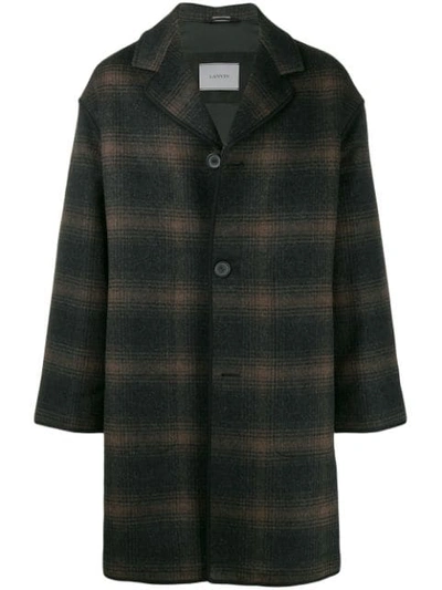 Shop Lanvin Mid-length Check Coat In Brown