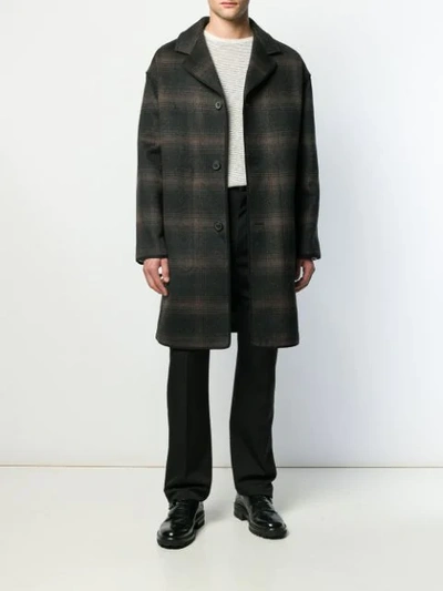 Shop Lanvin Mid-length Check Coat In Brown