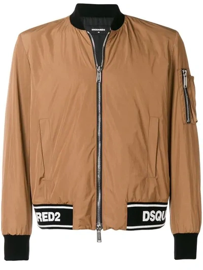 Shop Dsquared2 Logo Ribbed Bomber Jacket In Brown