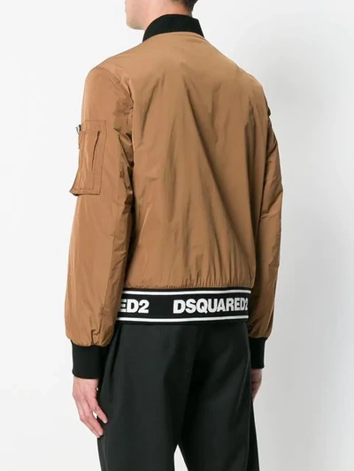 Shop Dsquared2 Logo Ribbed Bomber Jacket In Brown