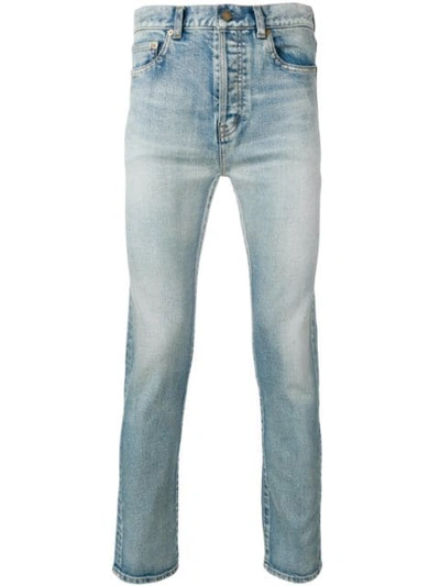 Shop Saint Laurent Distressed Straight-leg Jeans In Blue