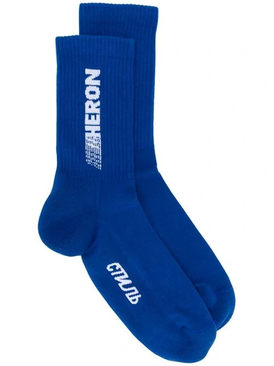 Shop Heron Preston Logo Knit Socks In 3101 Light Blue White