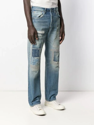 LEVI'S 补丁设计直筒牛仔裤 - 蓝色