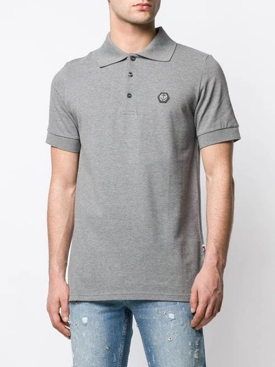 Shop Philipp Plein Skull Print Polo Shirt In 10 Grey