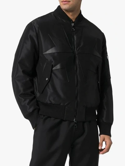 Shop Neil Barrett Star Leather Panel Bomber Jacket In Black