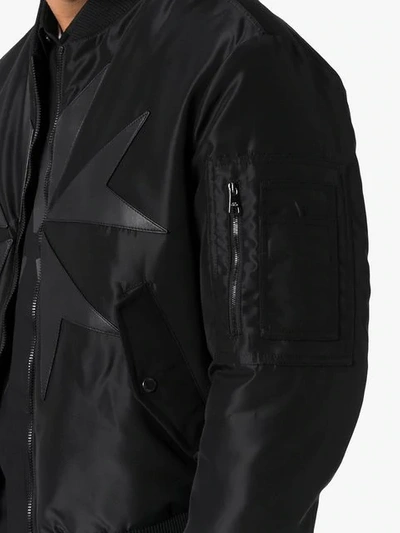 Shop Neil Barrett Star Leather Panel Bomber Jacket In Black