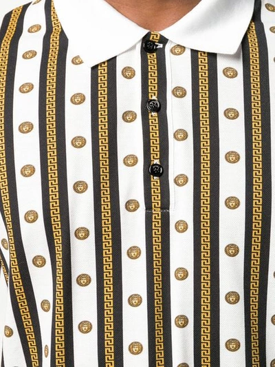 Shop Versace Striped Medusa Head Polo Shirt In Neutrals