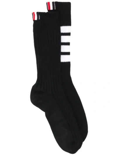 Shop Thom Browne 4-bar Baby Cable Socks In 001 Black