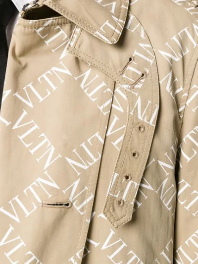 Shop Valentino Double-breasted Logo Print Trench Coat In Neutrals