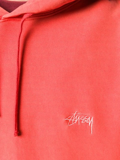 Shop Stussy Embroidered Logo Hoodie In Red