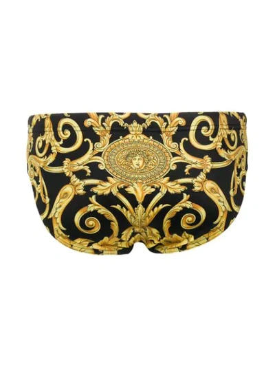 Shop Versace Barocco Print Swimming Trunks In Yellow