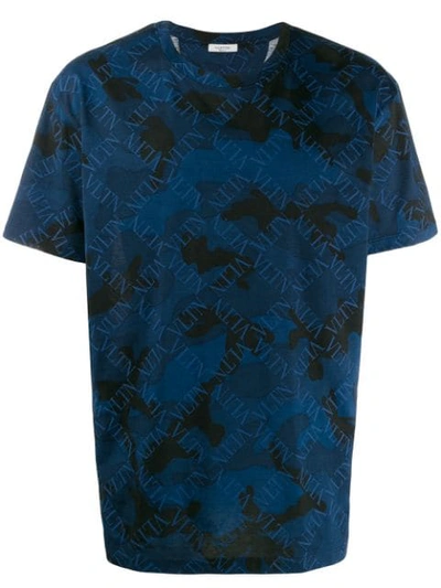 Shop Valentino Logo Camouflage Print T-shirt In Blue