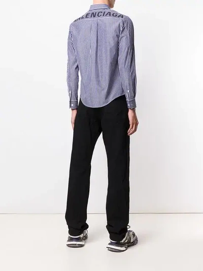 Shop Balenciaga Striped Shrunken Shirt In Blue