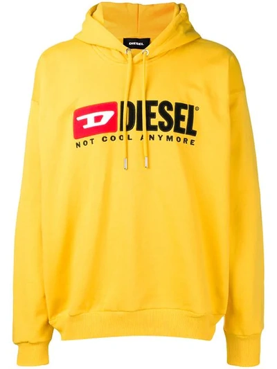 Shop Diesel Logo Embroidered Hoodie In Yellow