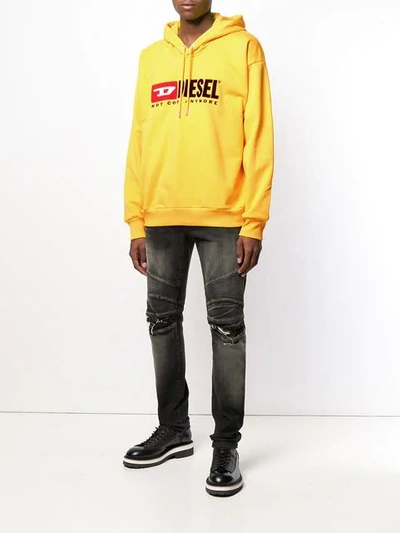 Shop Diesel Logo Embroidered Hoodie In Yellow