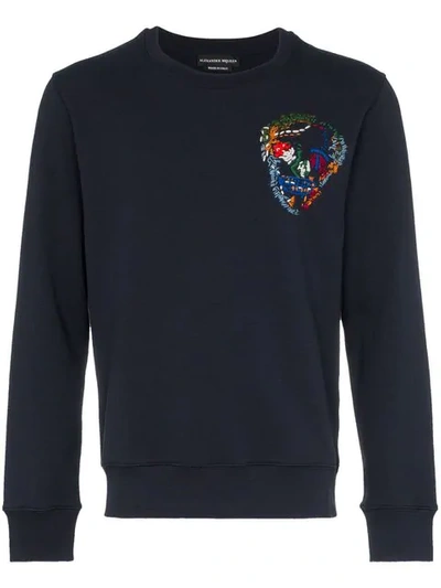 Shop Alexander Mcqueen Embroidered Skull Sweatshirt - Blue