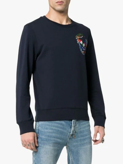 Shop Alexander Mcqueen Embroidered Skull Sweatshirt - Blue