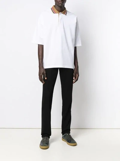 Shop Bottega Veneta Striped-collar Polo Shirt In White