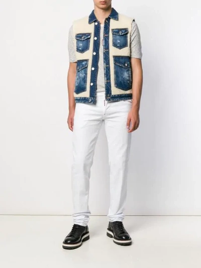 Shop Dsquared2 Shearling Denim Jacket In Blue