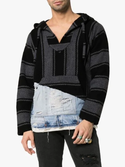 Shop Alanui X Greg Lauren Ibaja Patch Knitted Hoodie In Black