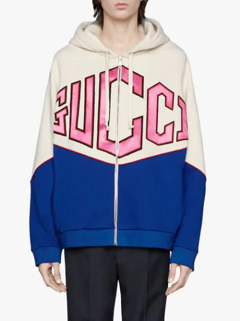 Gucci Satin-logo Zip-through Cotton Hooded Sweatshirt In White | ModeSens