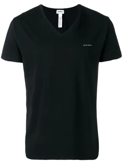 Shop Diesel Logo V-neck Shirt In Black