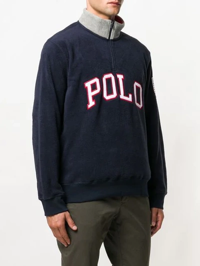 Shop Polo Ralph Lauren Logo Embroidered Sweater In Blue