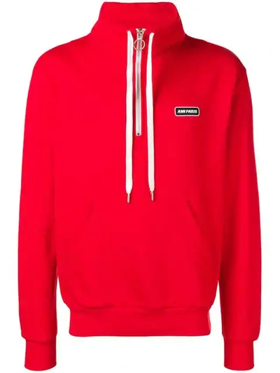 Shop Ami Alexandre Mattiussi Ami Paris Patch Half-zipped Sweatshirt In Red