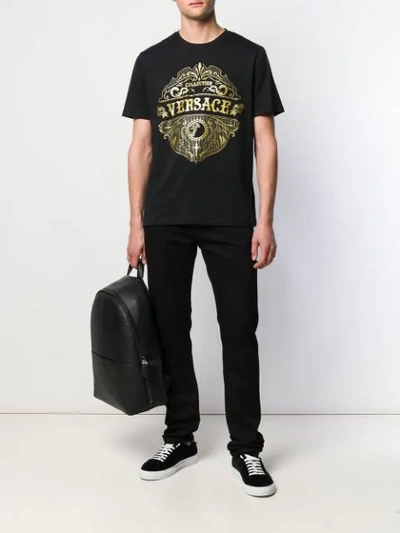 Shop Versace Crew Neck Logo T-shirt In Black