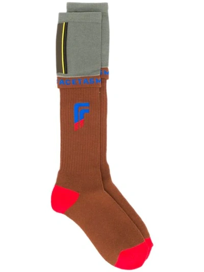 Shop Facetasm Ribbed Logo Socks - Brown