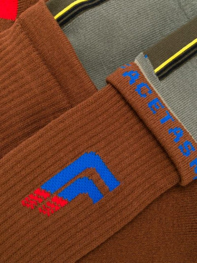 Shop Facetasm Ribbed Logo Socks - Brown