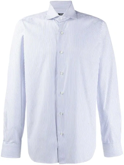 Shop Barba Striped Pointed Collar Shirt In Blue